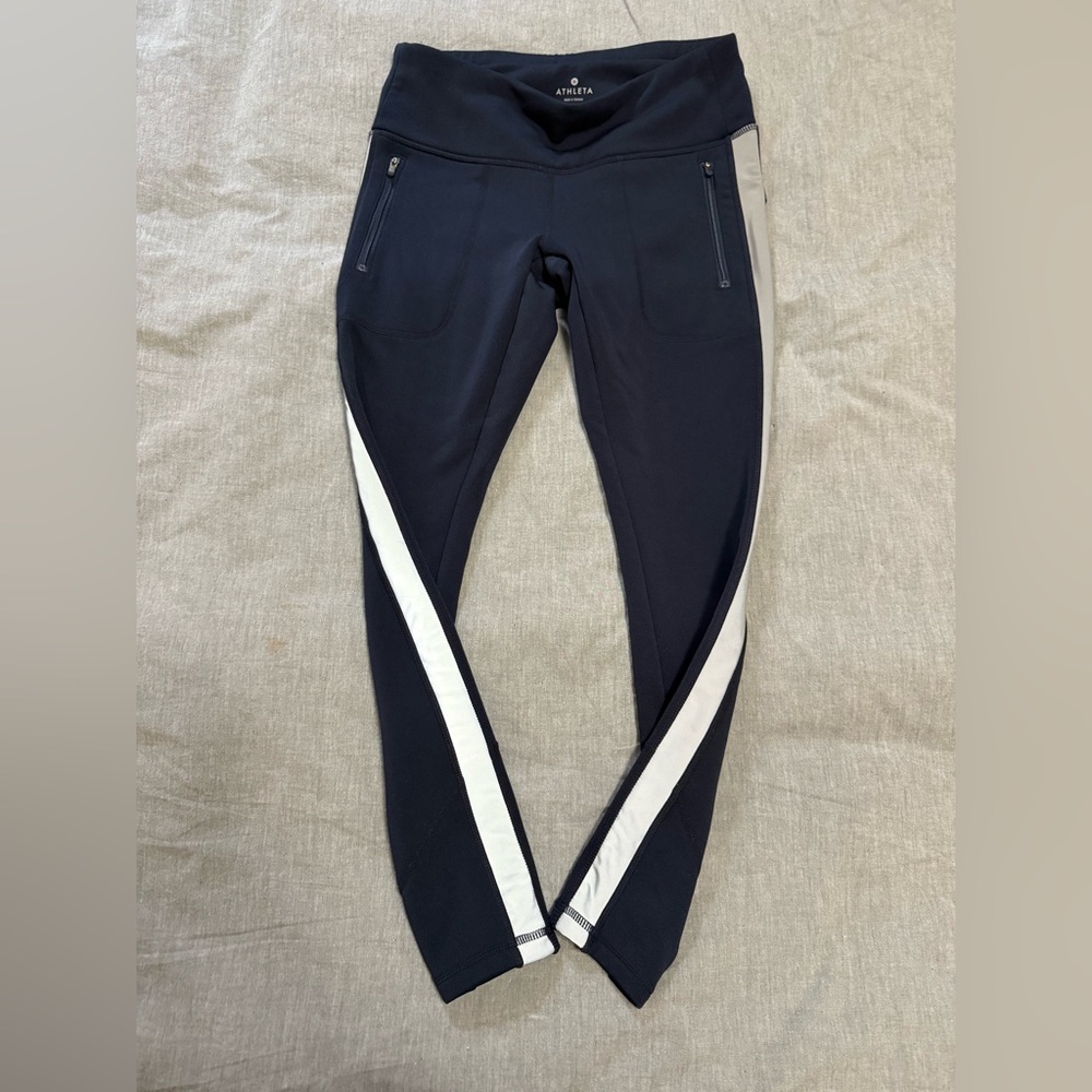 Athleta fleece Leggings Navy with reflective stripes small